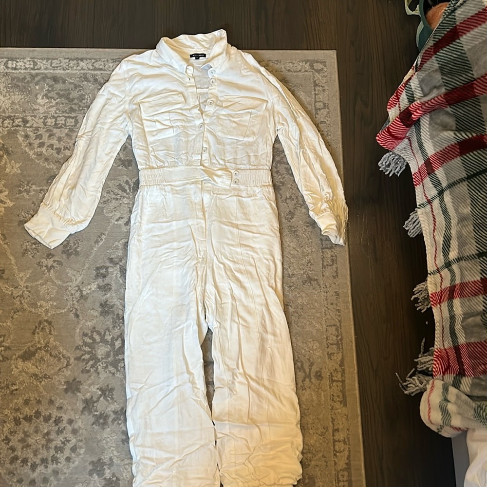 White Long Sleeve Linen Jumpsuit